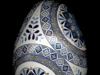 Cerulean Blues Ukrainian Easter Egg Pysanky By So Jeo : pysanky pysanka ukrainian easter egg batik art flowers floral sojeo artist art dyes beeswax wax kistka kistky shell eggshell dyes geometrics designs handcrafted ornament decoration Canada Nova Scotia Scotsburn
